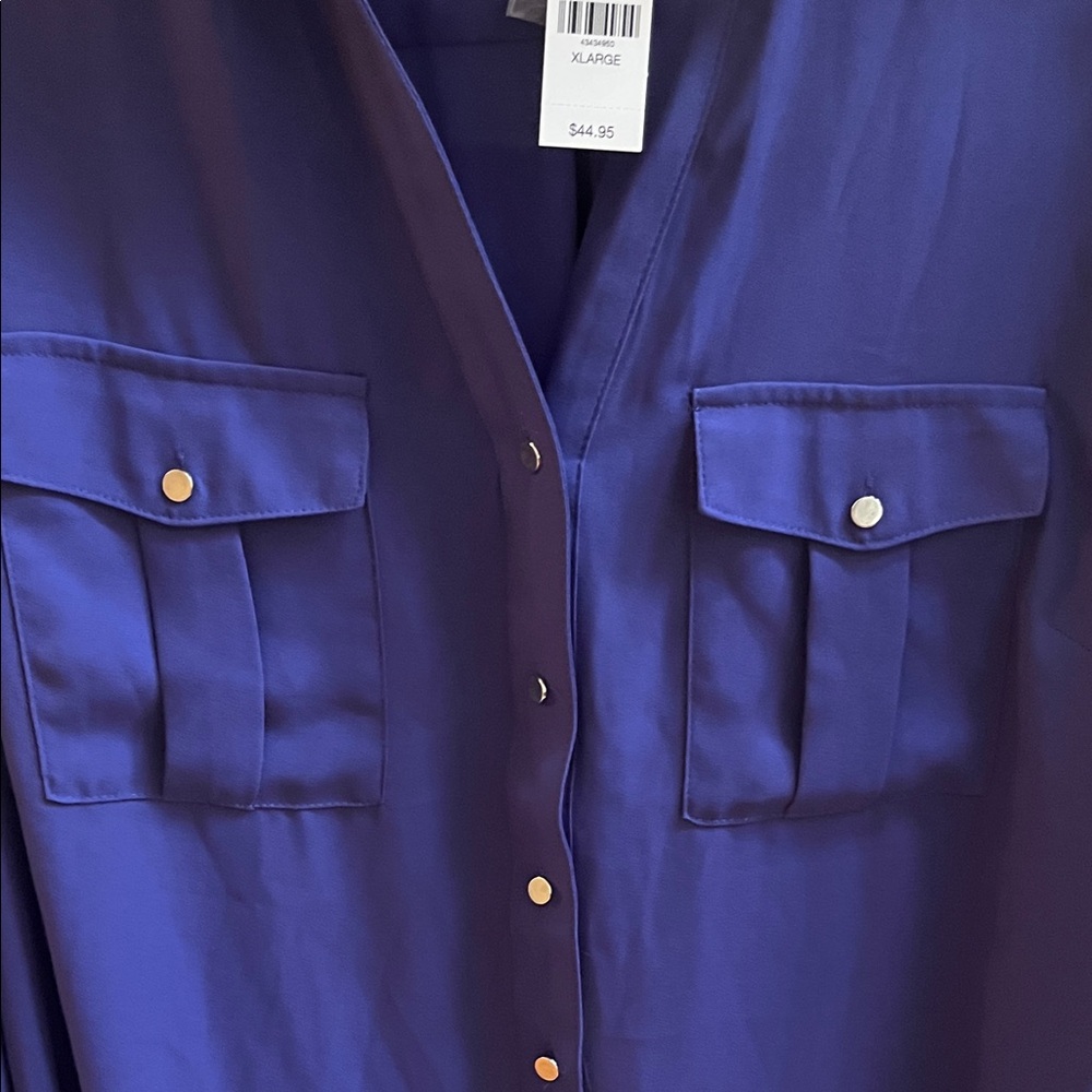 NWT New York & Co Purple Button-Up Blouse - Picture 4 of 8